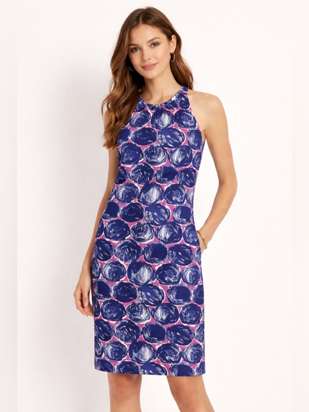 Tory Burch Flinnia blue magenta geo print sleeveless shift dress Sz M